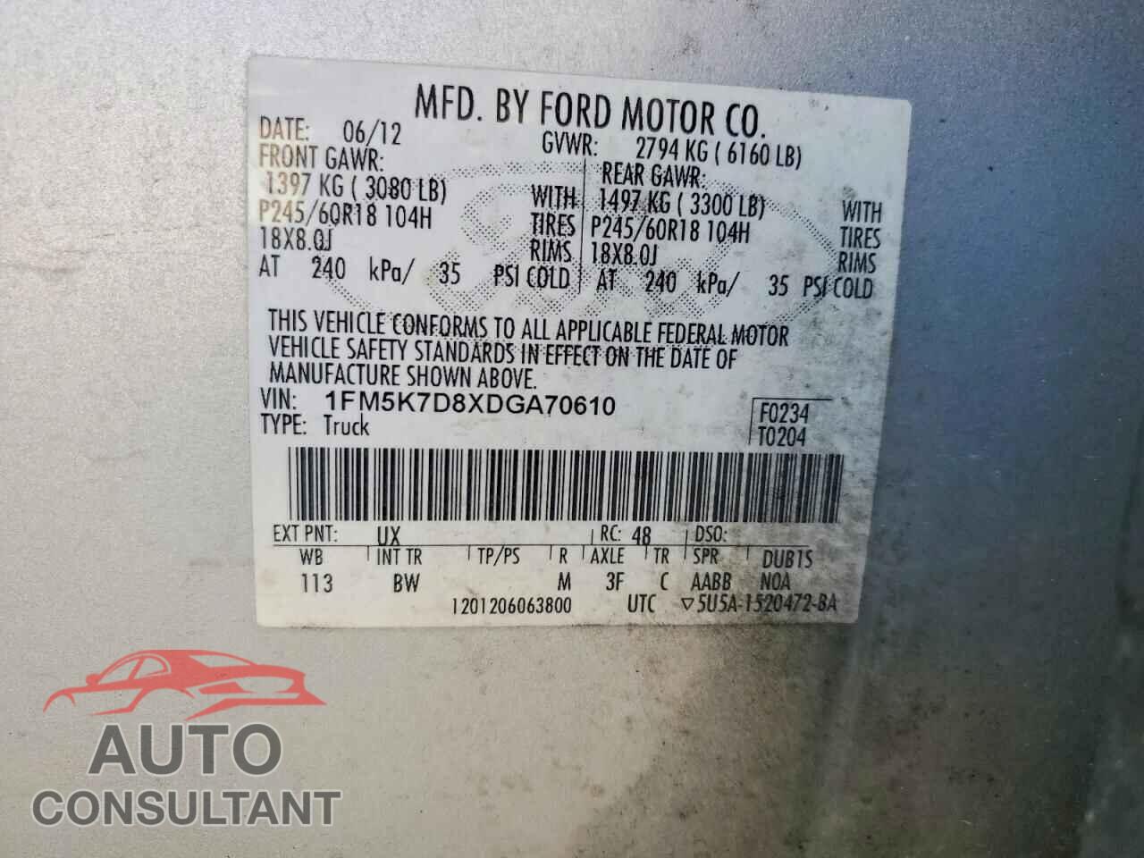 FORD EXPLORER 2013 - 1FM5K7D8XDGA70610