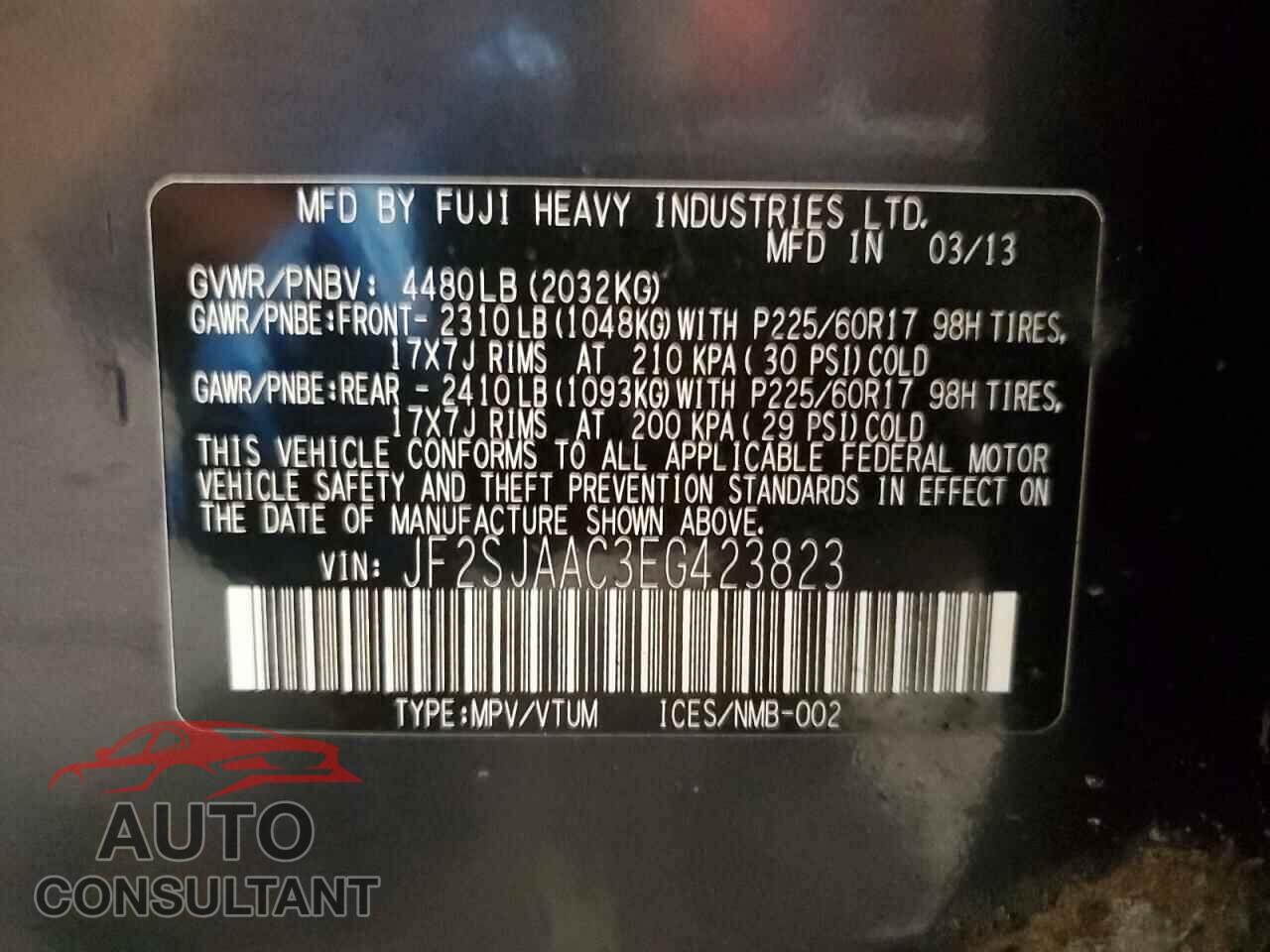 SUBARU FORESTER 2014 - JF2SJAAC3EG423823