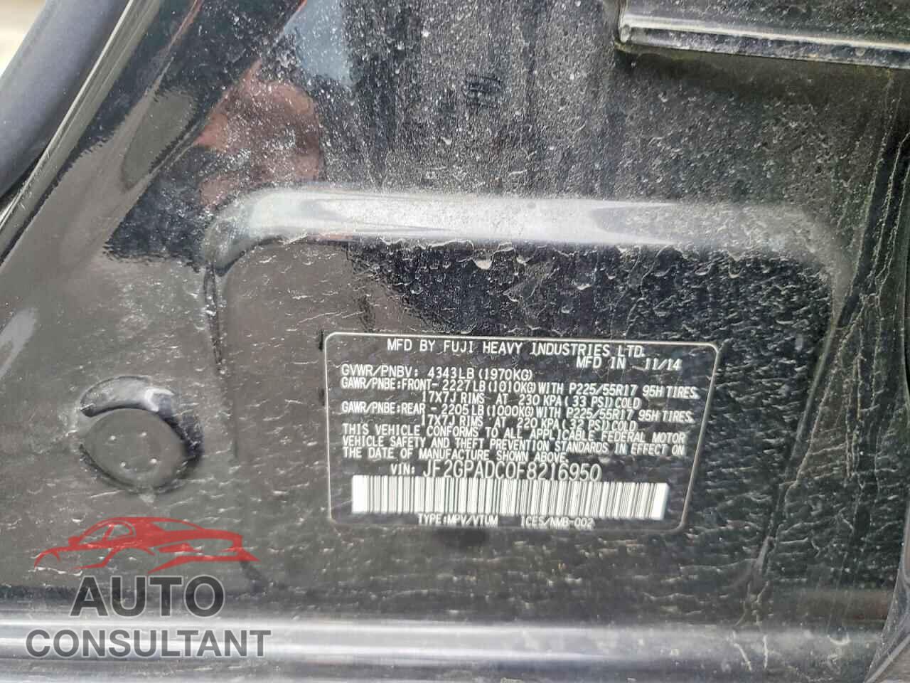 SUBARU XV 2015 - JF2GPADC0F8216950
