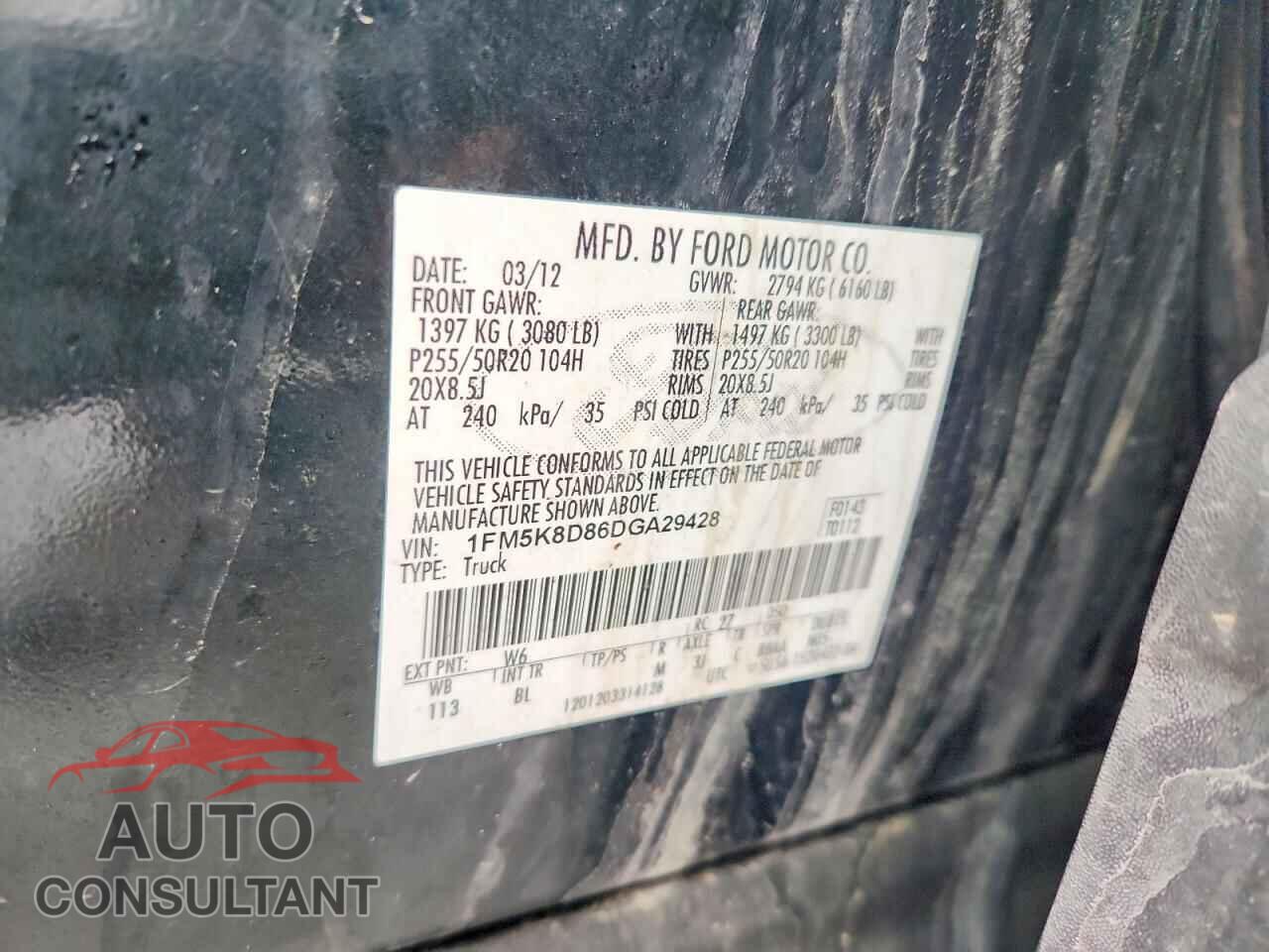 FORD EXPLORER 2013 - 1FM5K8D86DGA29428