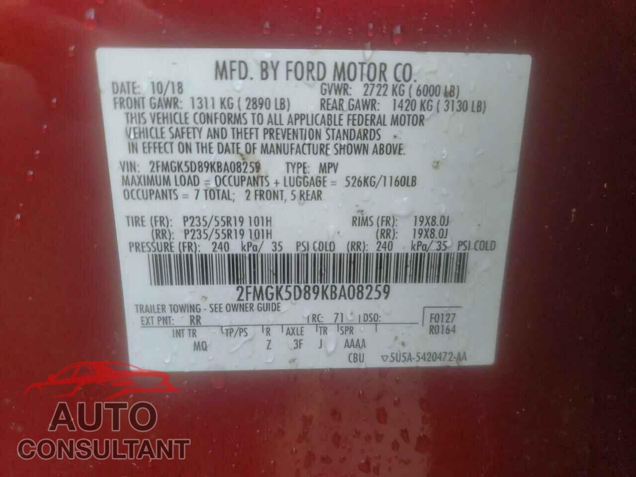 FORD FLEX 2019 - 2FMGK5D89KBA08259