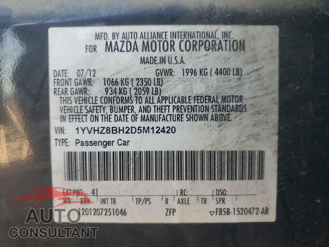 MAZDA 6 2013 - 1YVHZ8BH2D5M12420