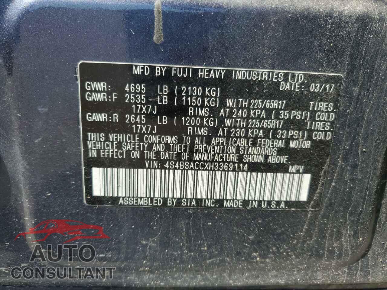 SUBARU OUTBACK 2017 - 4S4BSACCXH3369114