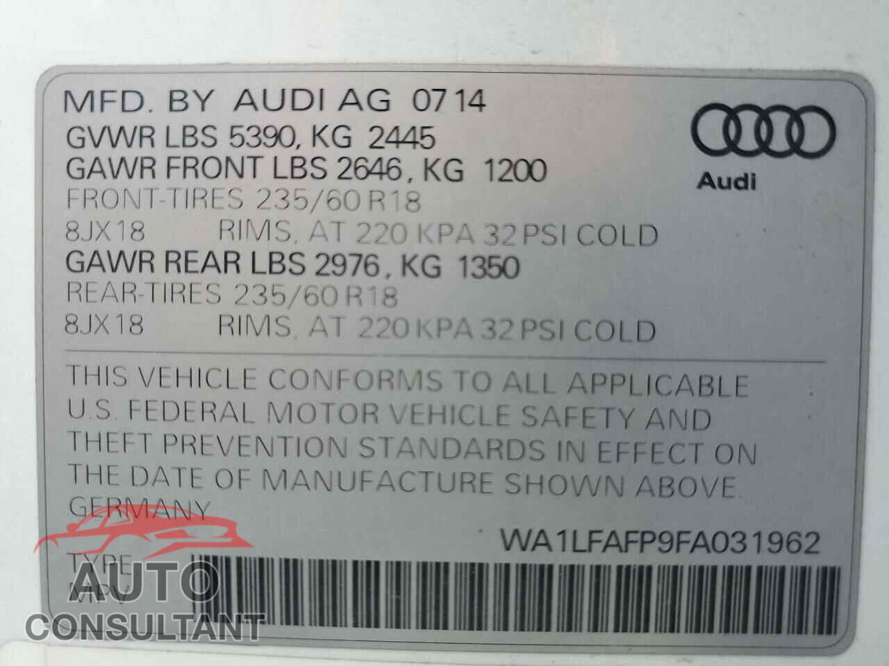 AUDI Q5 2015 - WA1LFAFP9FA031962