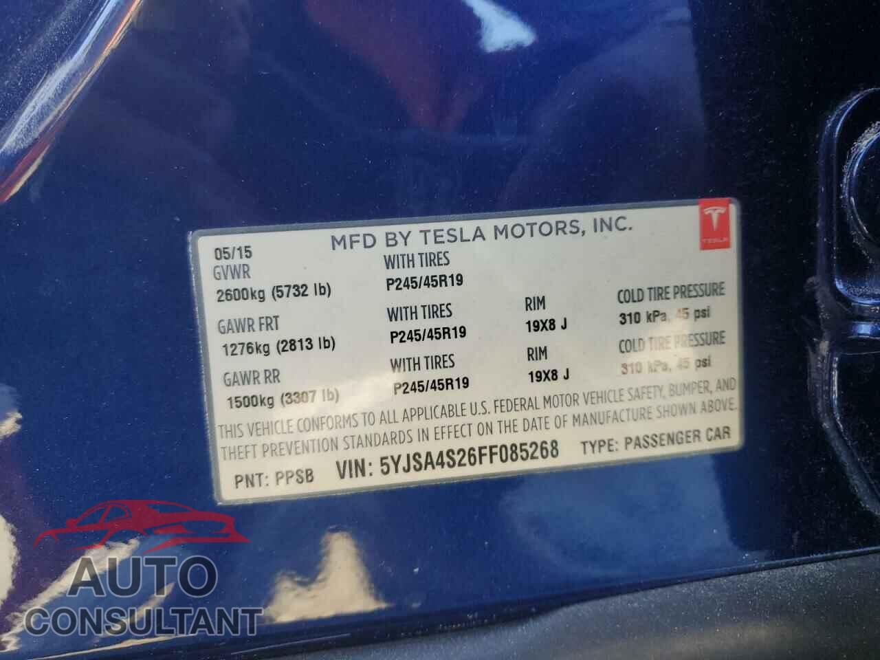 TESLA MODEL S 2015 - 5YJSA4S26FF085268