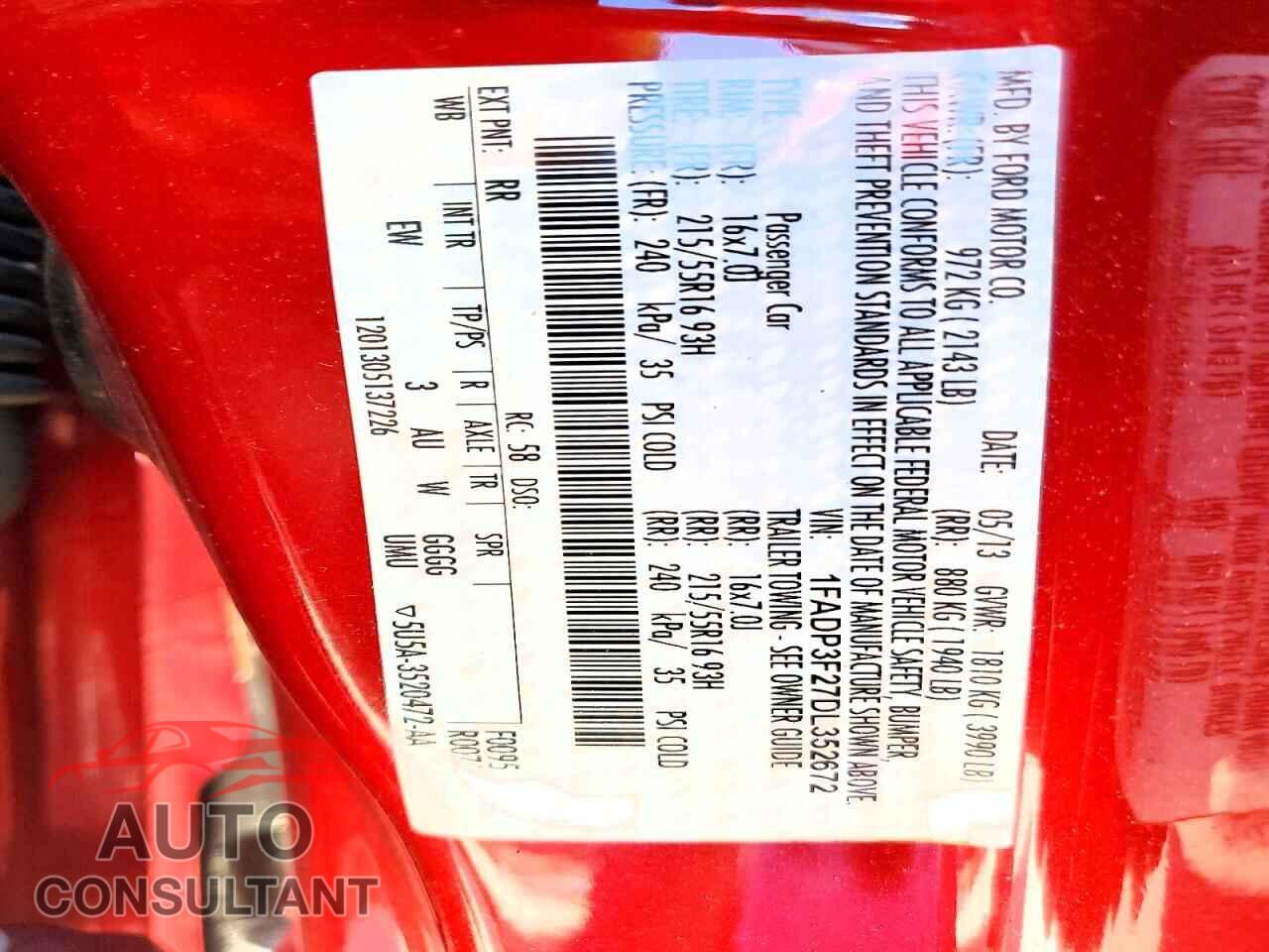 FORD FOCUS 2013 - 1FADP3F27DL352672