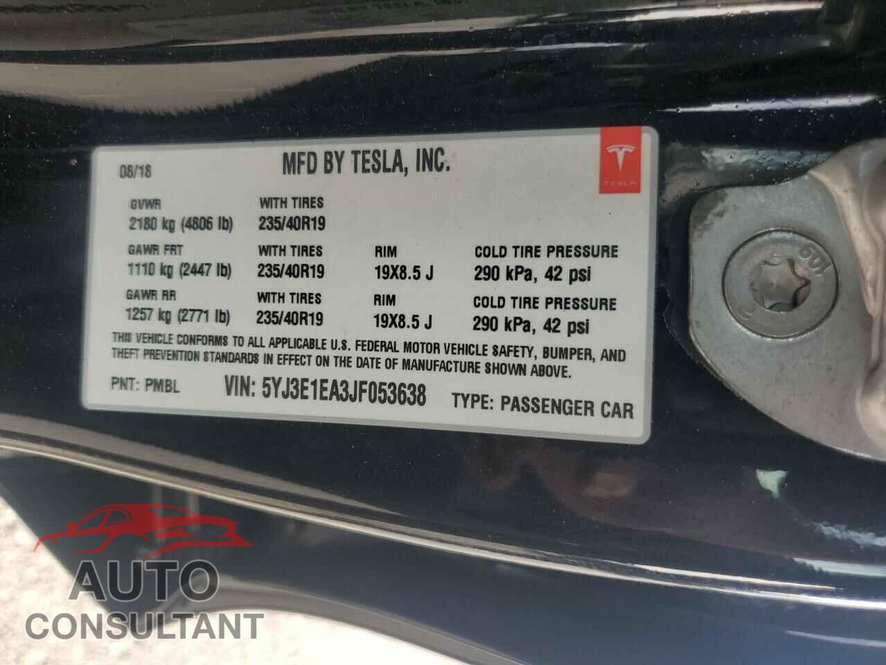TESLA MODEL 3 2018 - 5YJ3E1EA3JF053638