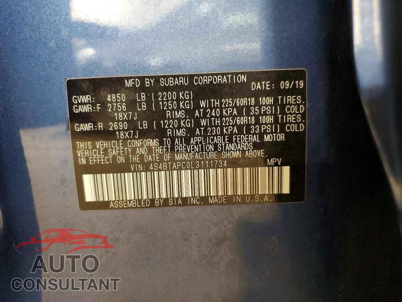 SUBARU OUTBACK 2020 - 4S4BTAPC0L3111734
