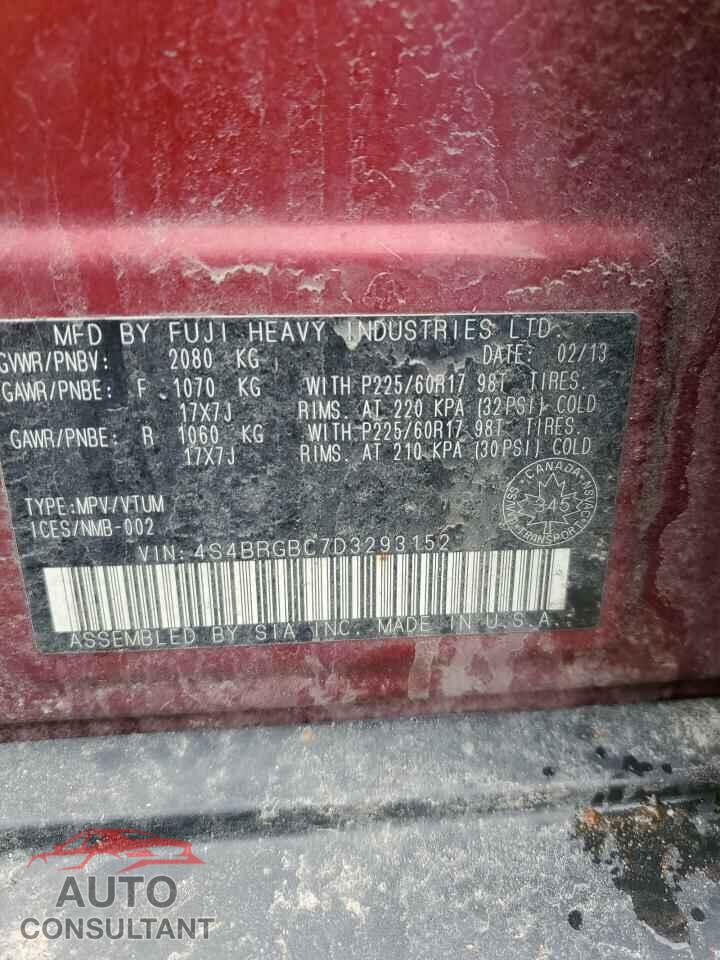 SUBARU OUTBACK 2013 - 4S4BRGBC7D3293152