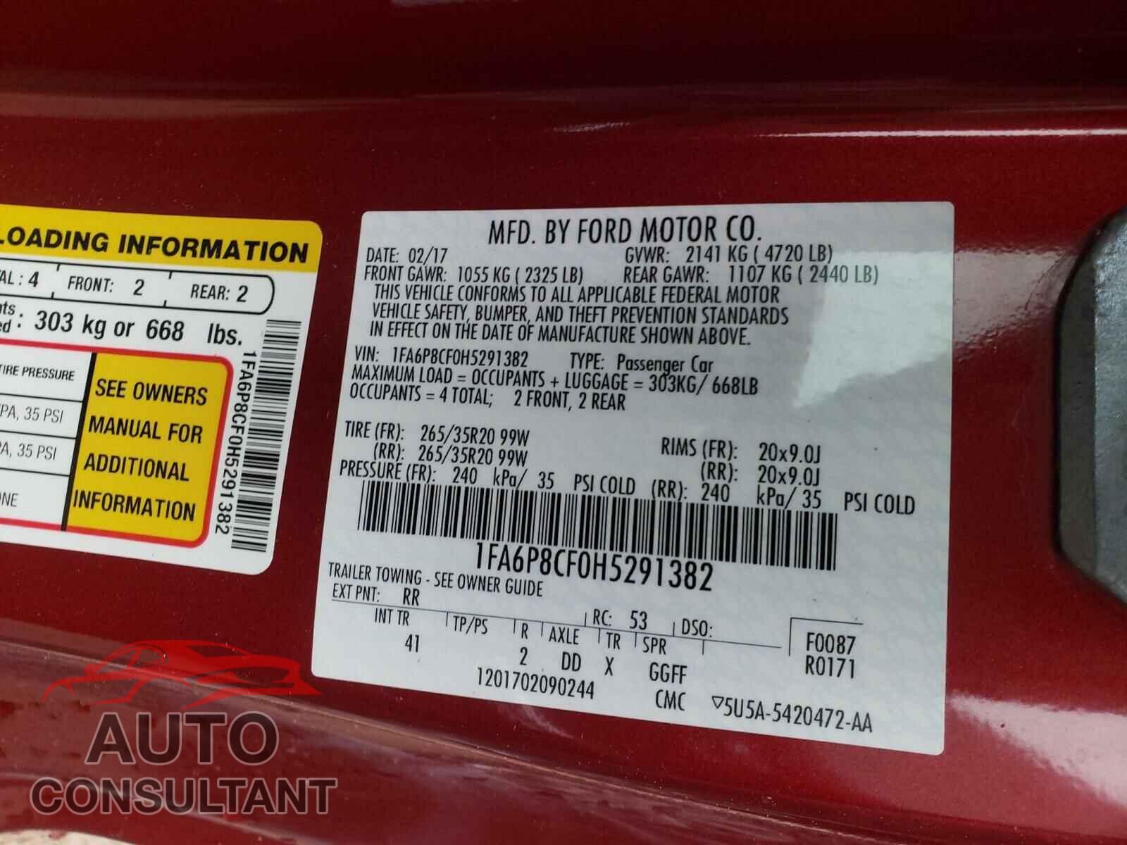 FORD MUSTANG 2017 - 1FA6P8CF0H5291382