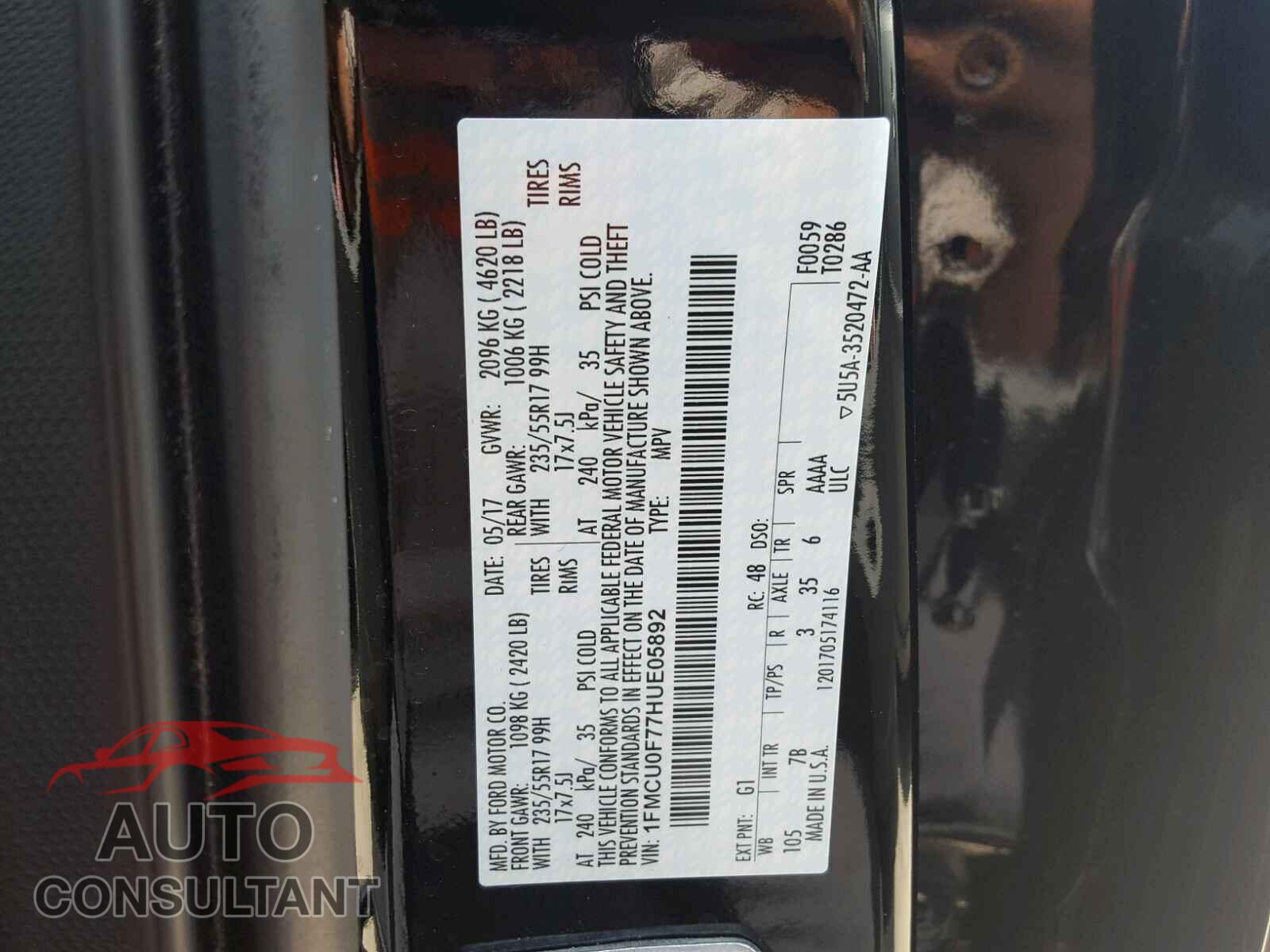 FORD ESCAPE S 2017 - 1FMCU0F77HUE05892