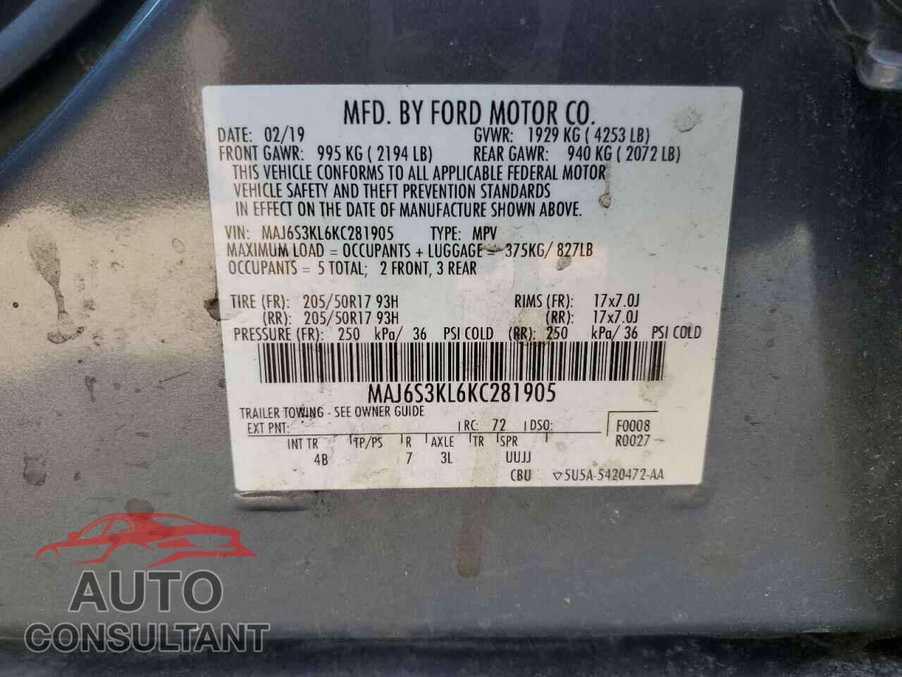 FORD ECOSPORT 2019 - MAJ6S3KL6KC281905