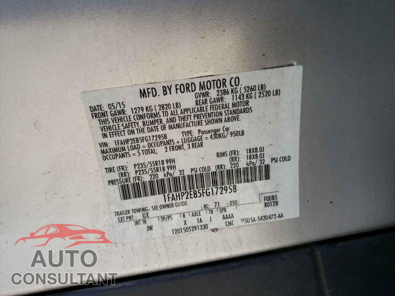 FORD TAURUS 2015 - 1FAHP2E85FG172958