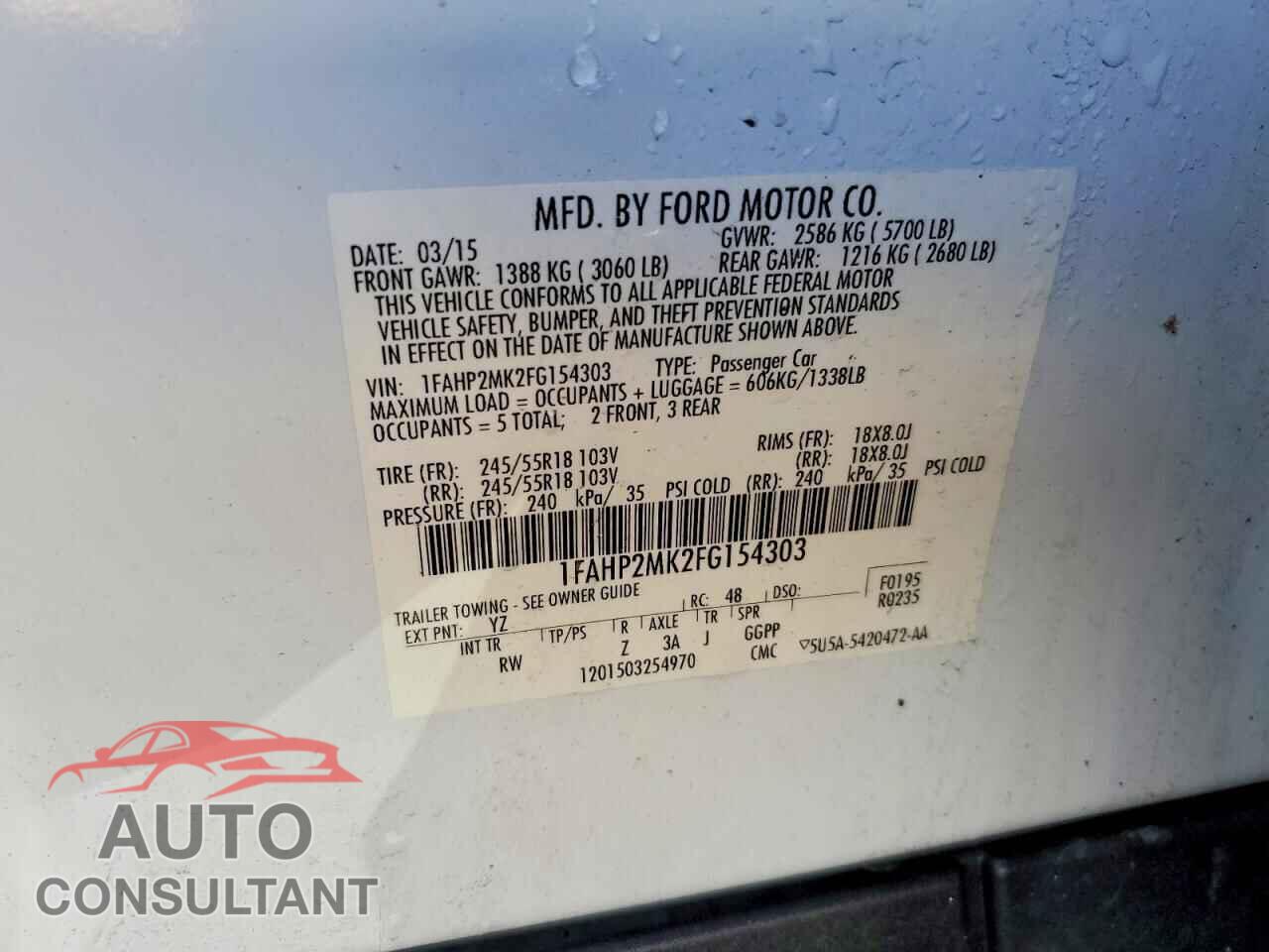 FORD TAURUS 2015 - 1FAHP2MK2FG154303