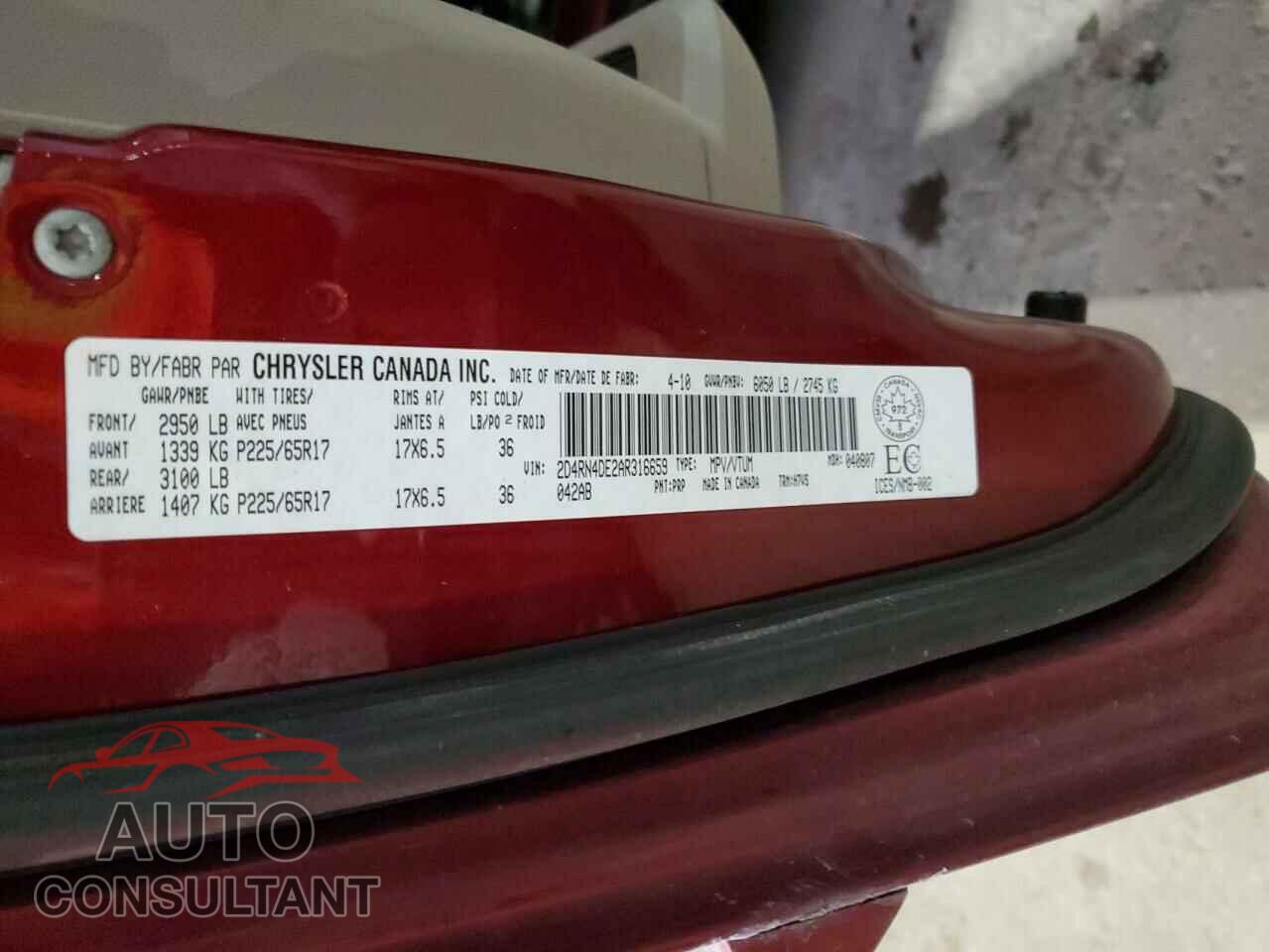 DODGE CARAVAN 2010 - 2D4RN4DE2AR316659