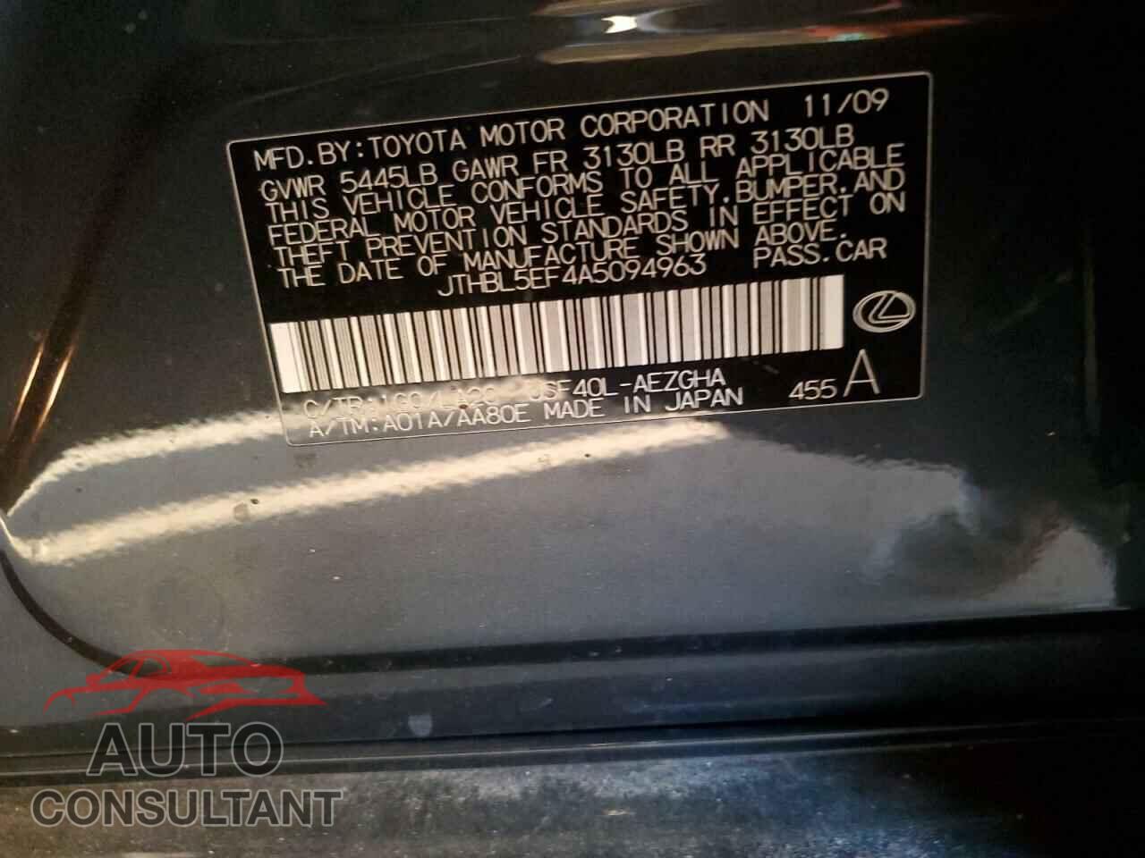 LEXUS LS460 2010 - JTHBL5EF4A5094963