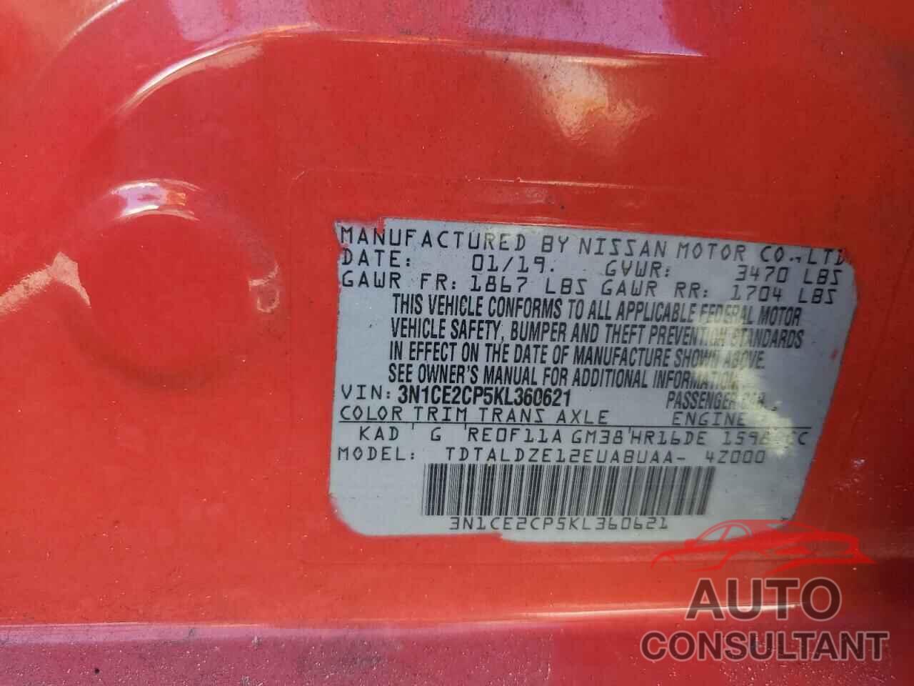 NISSAN VERSA 2019 - 3N1CE2CP5KL360621