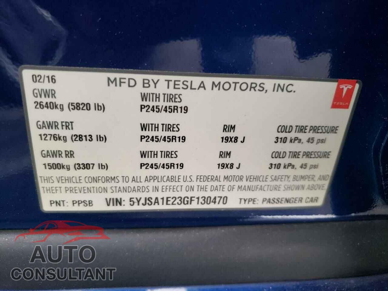 TESLA MODEL S 2016 - 5YJSA1E23GF130470
