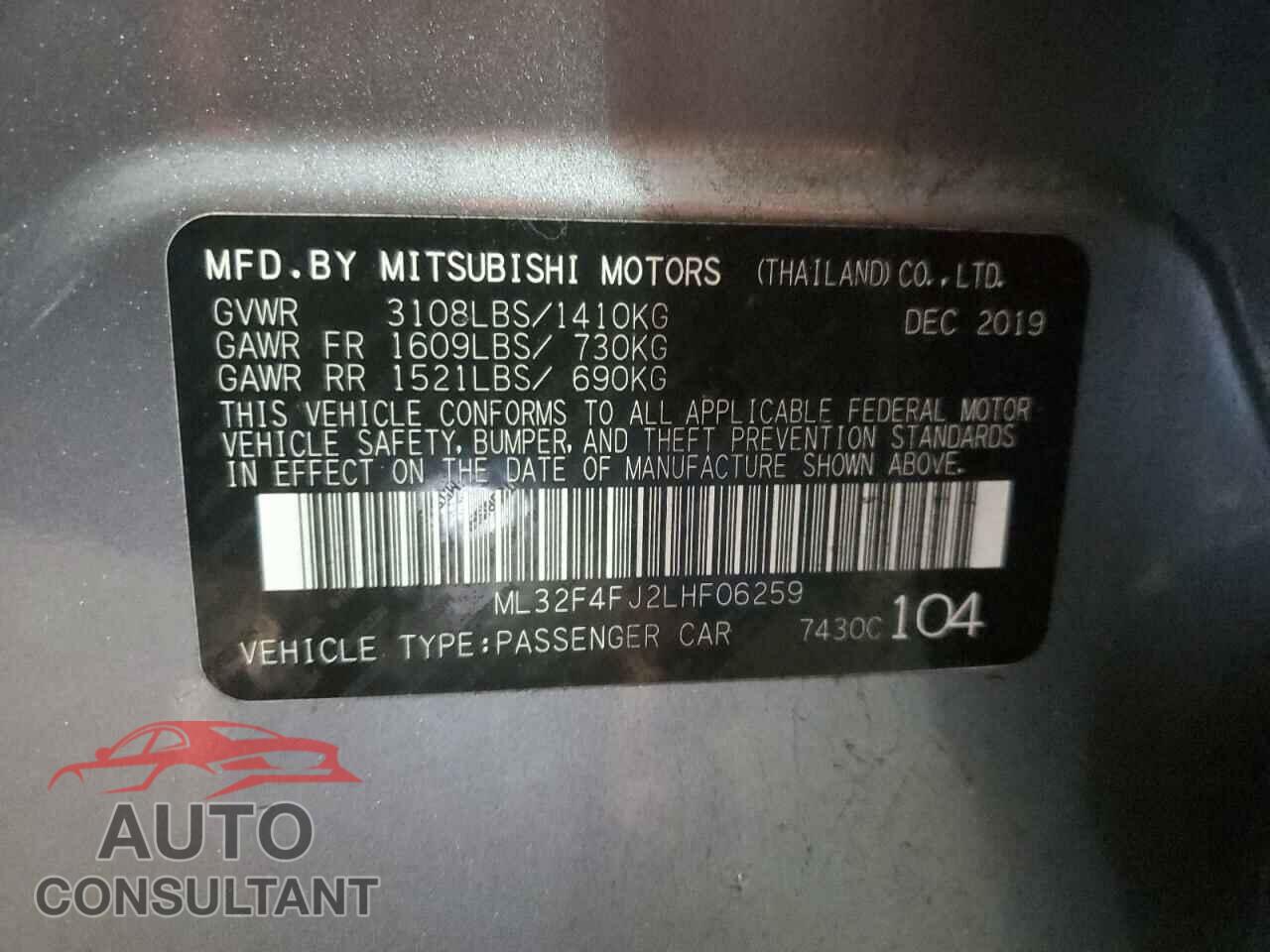 MITSUBISHI MIRAGE 2020 - ML32F4FJ2LHF06259