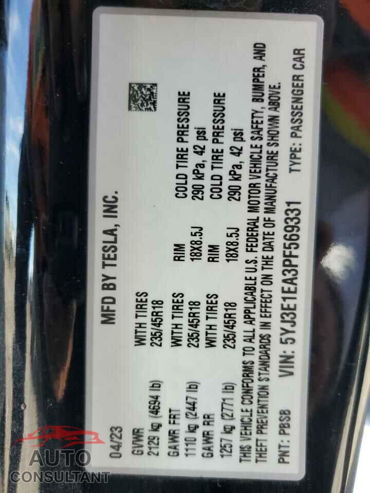 TESLA MODEL 3 2023 - 5YJ3E1EA3PF569331