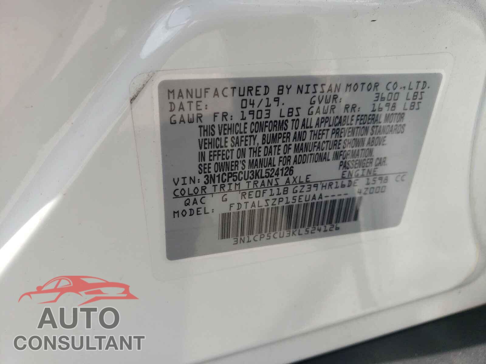 NISSAN KICKS 2019 - 3N1CP5CU3KL524126