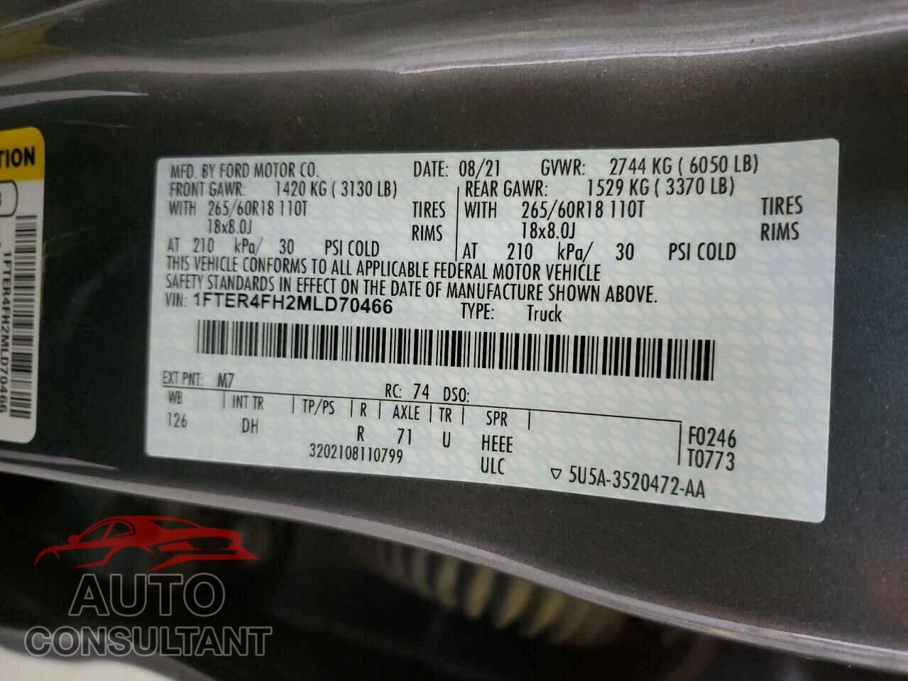 FORD RANGER 2021 - 1FTER4FH2MLD70466