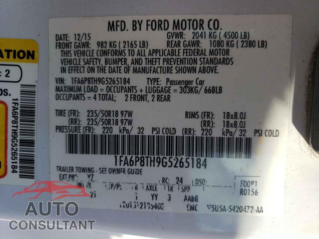 FORD MUSTANG 2016 - 1FA6P8TH9G5265184