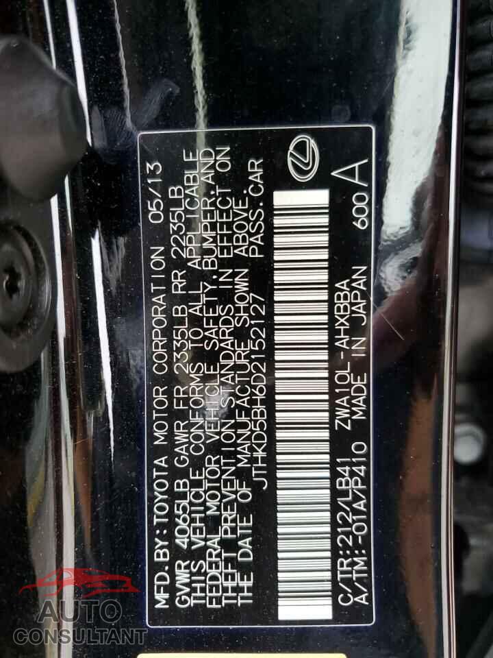 LEXUS CT 200 2013 - JTHKD5BH6D2152127