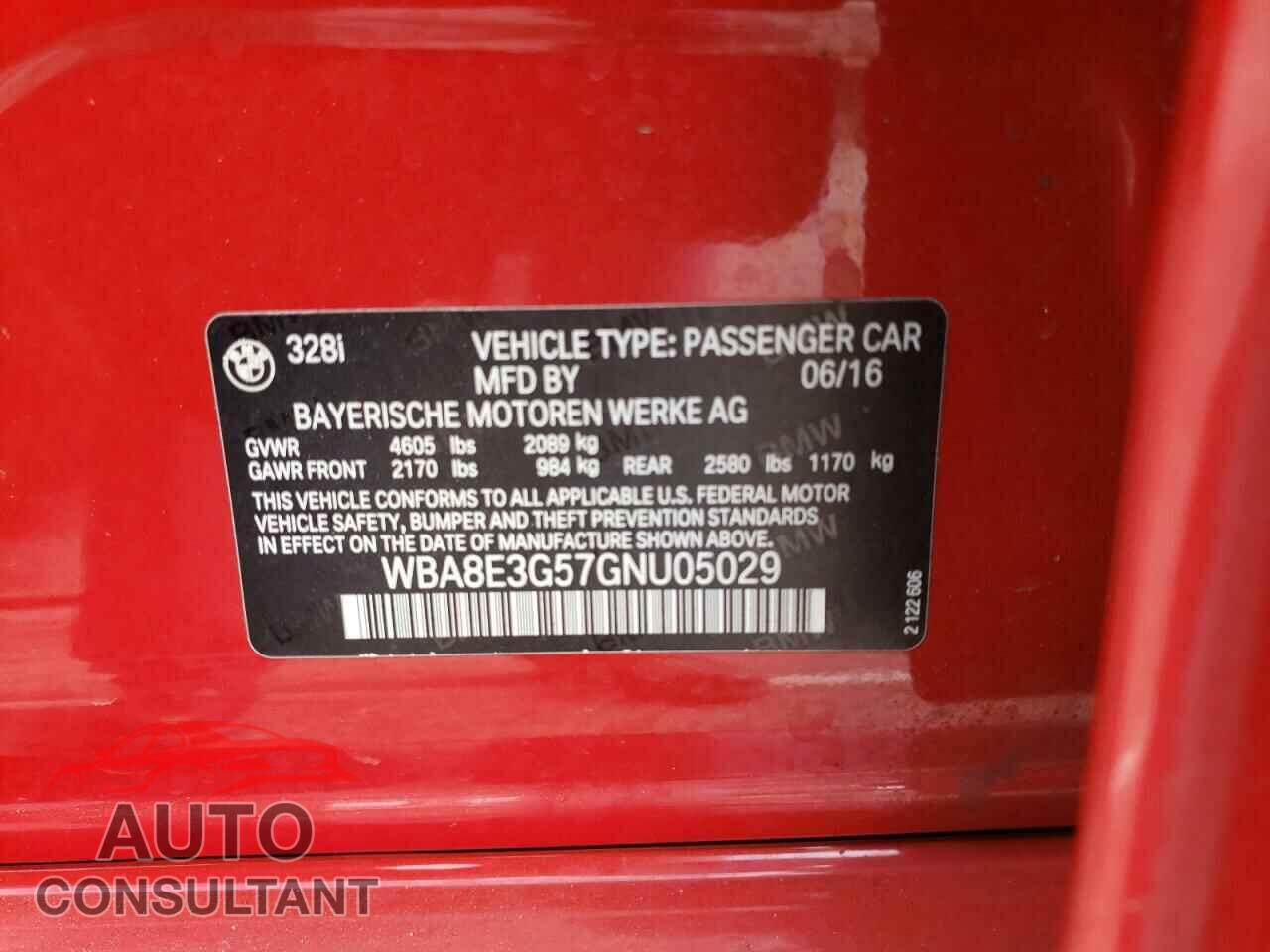 BMW 3 SERIES 2016 - WBA8E3G57GNU05029