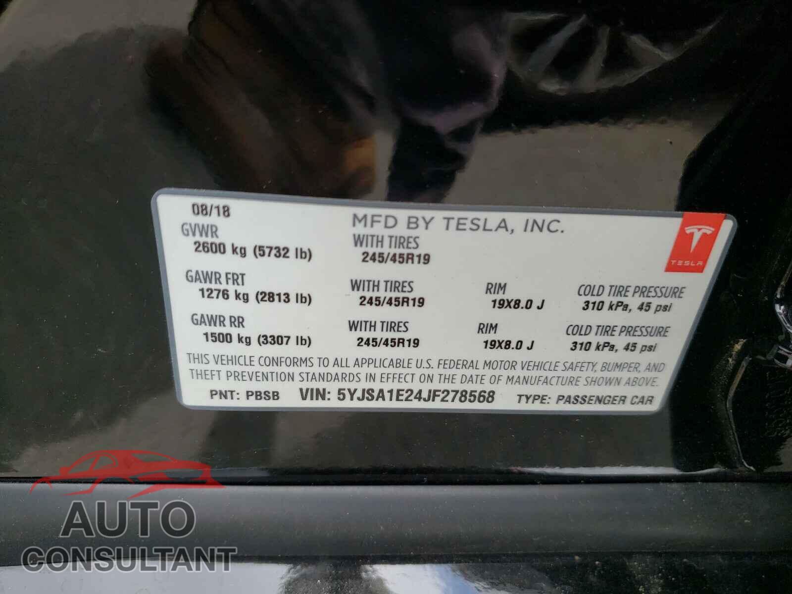 TESLA MODEL S 2018 - 5YJSA1E24JF278568