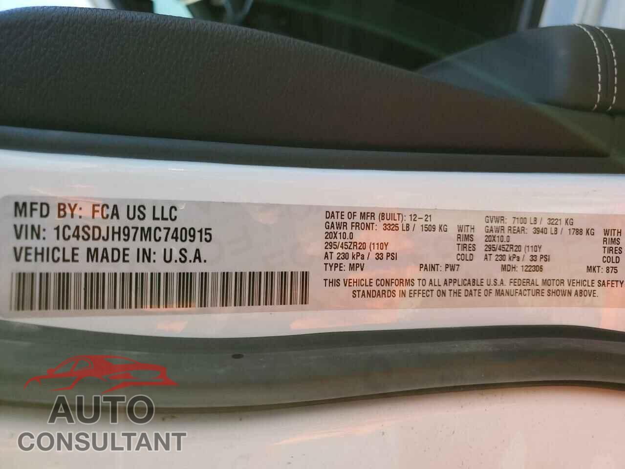 DODGE DURANGO 2021 - 1C4SDJH97MC740915