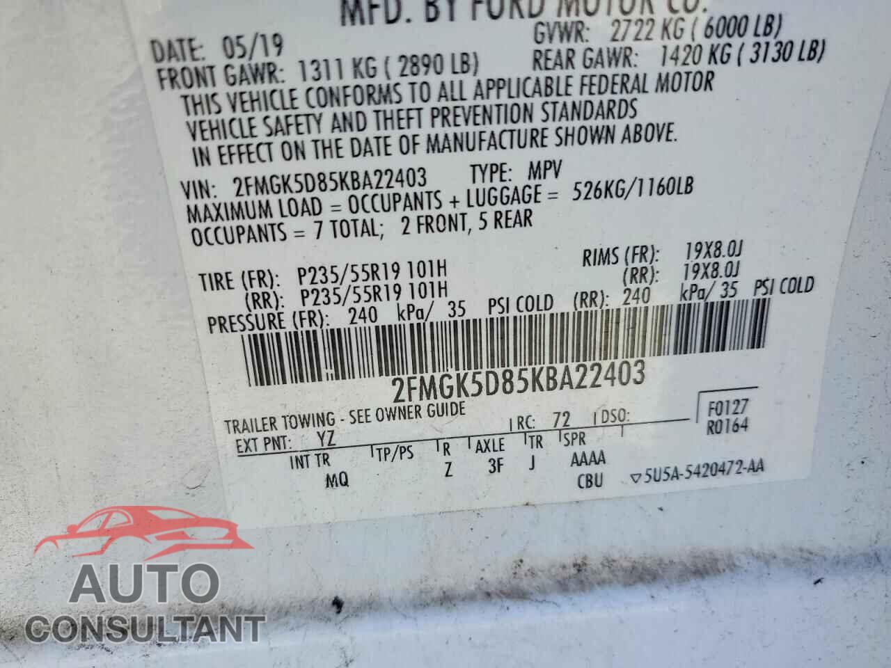 FORD FLEX 2019 - 2FMGK5D85KBA22403