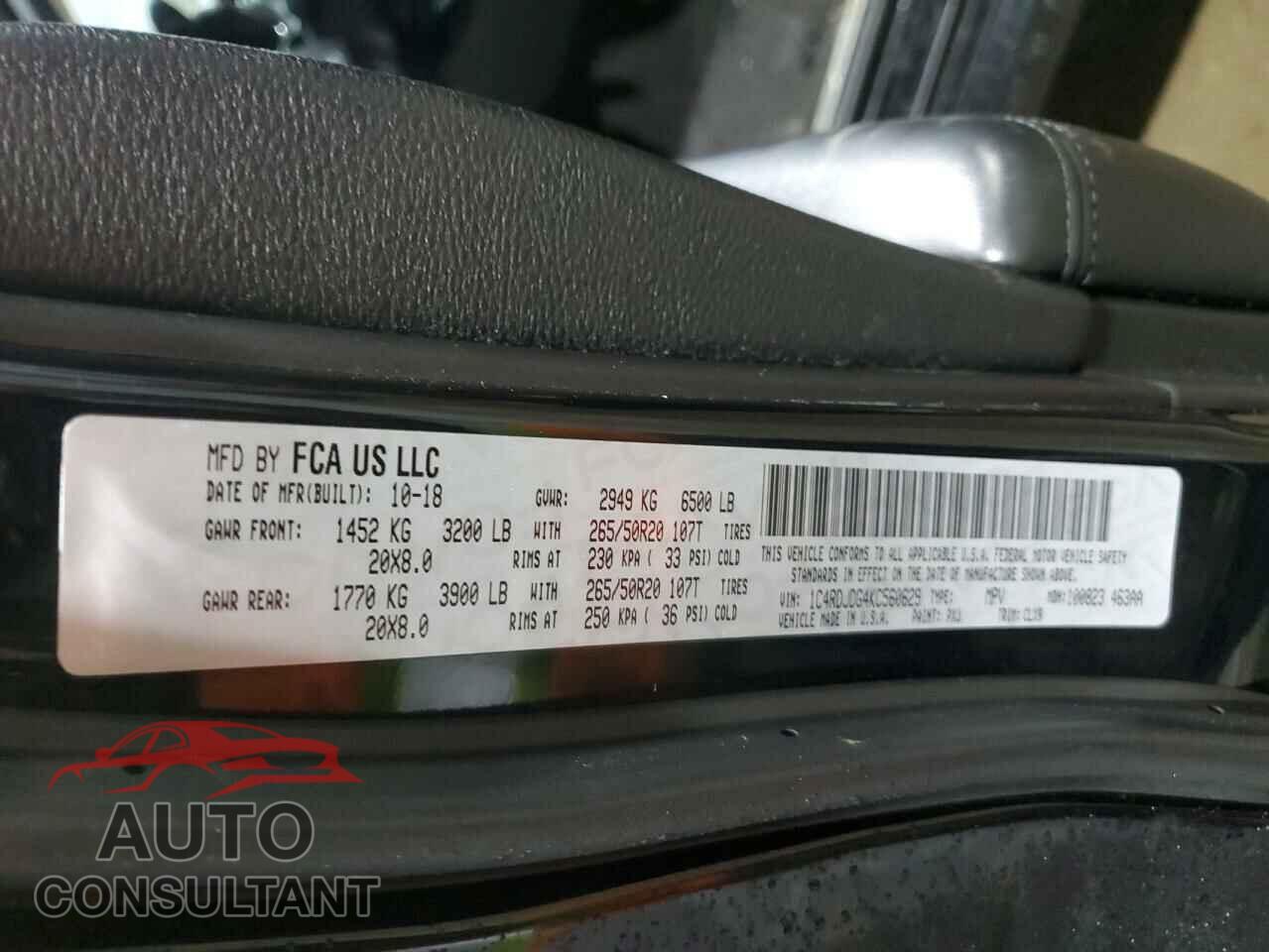 DODGE DURANGO 2019 - 1C4RDJDG4KC560629