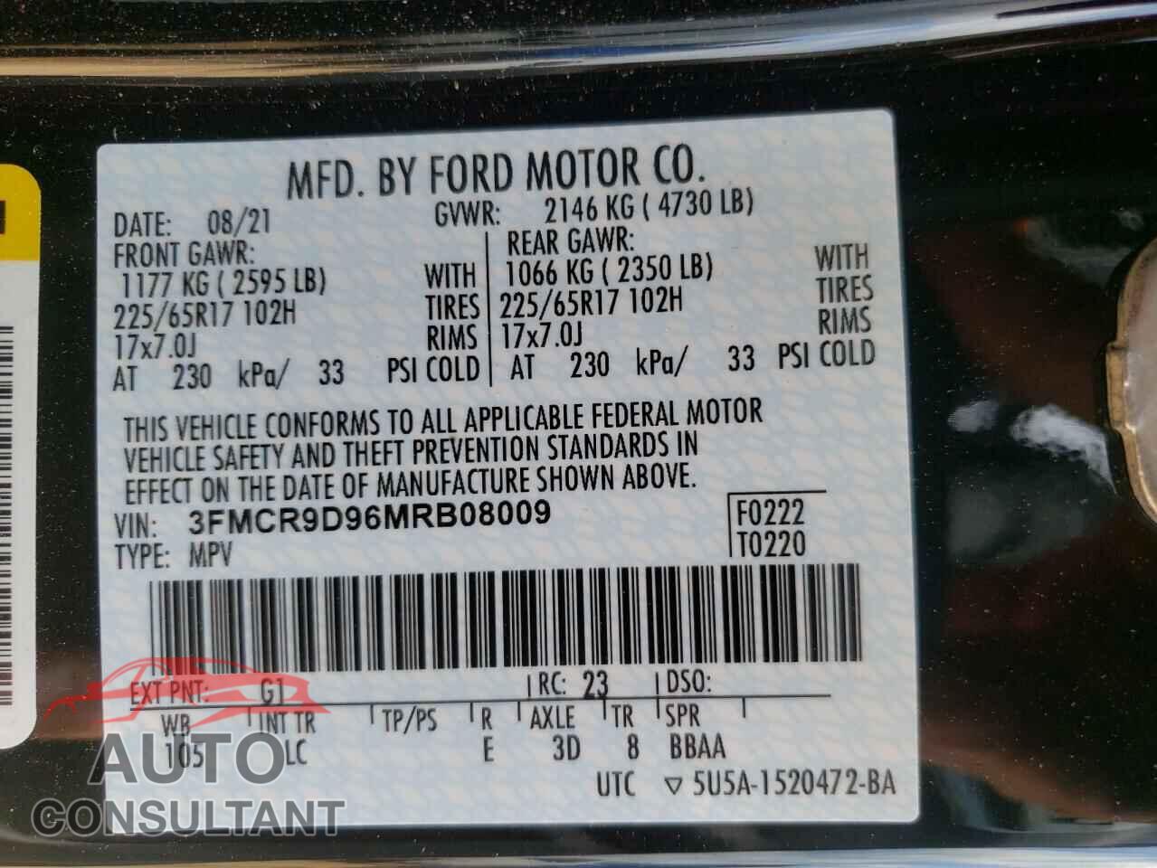 FORD BRONCO 2021 - 3FMCR9D96MRB08009
