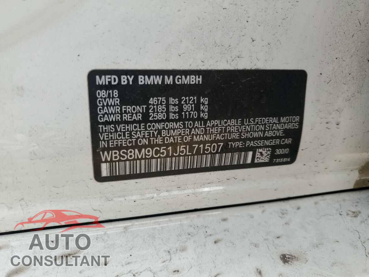 BMW M3 2018 - WBS8M9C51J5L71507