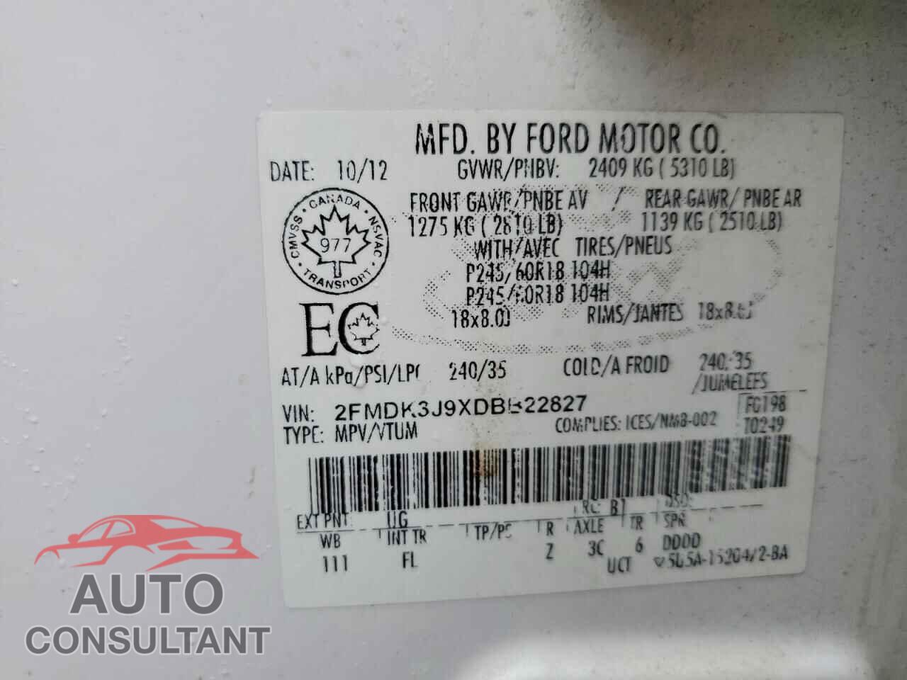 FORD EDGE 2013 - 2FMDK3J9XDBB22827