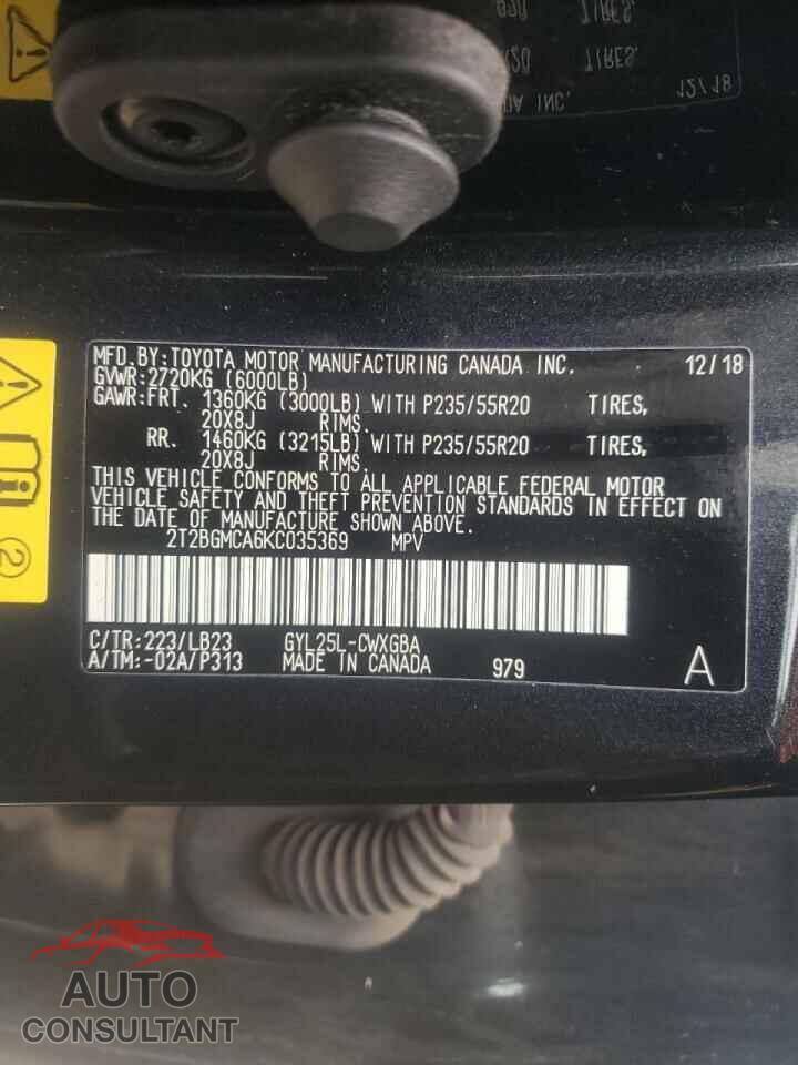 LEXUS RX450 2019 - 2T2BGMCA6KC035369