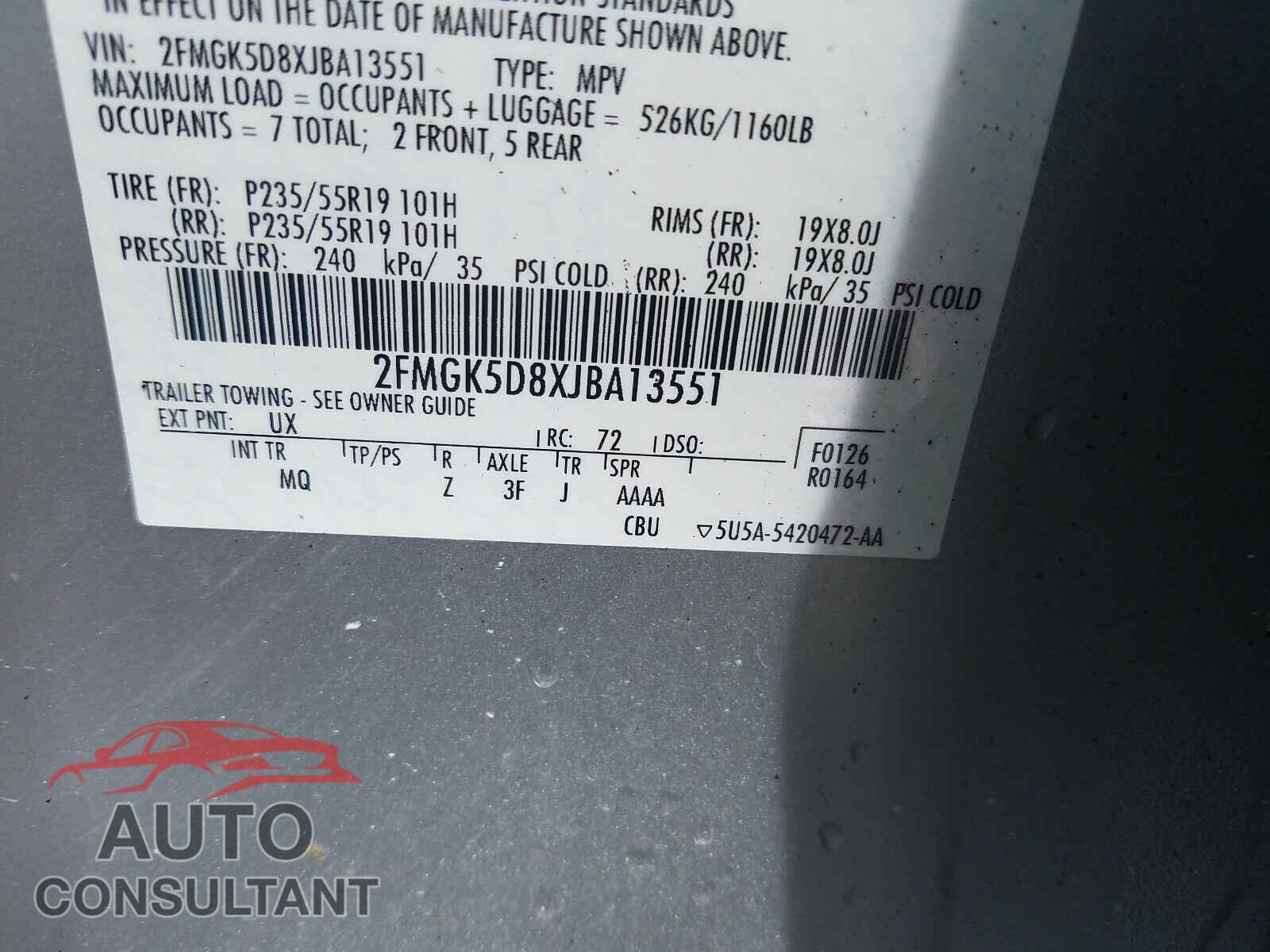 FORD FLEX 2018 - 2FMGK5D8XJBA13551
