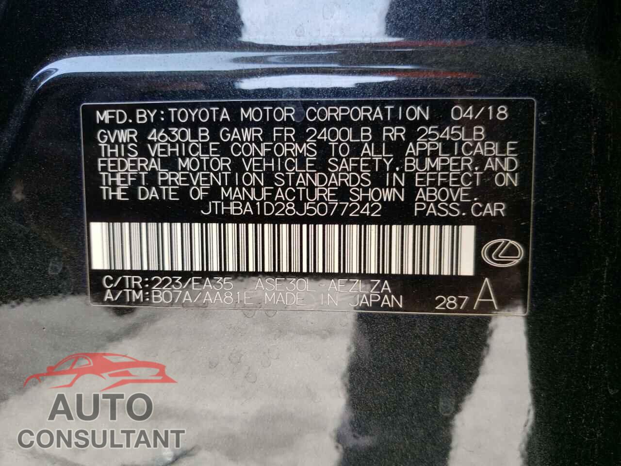 LEXUS IS 2018 - JTHBA1D28J5077242