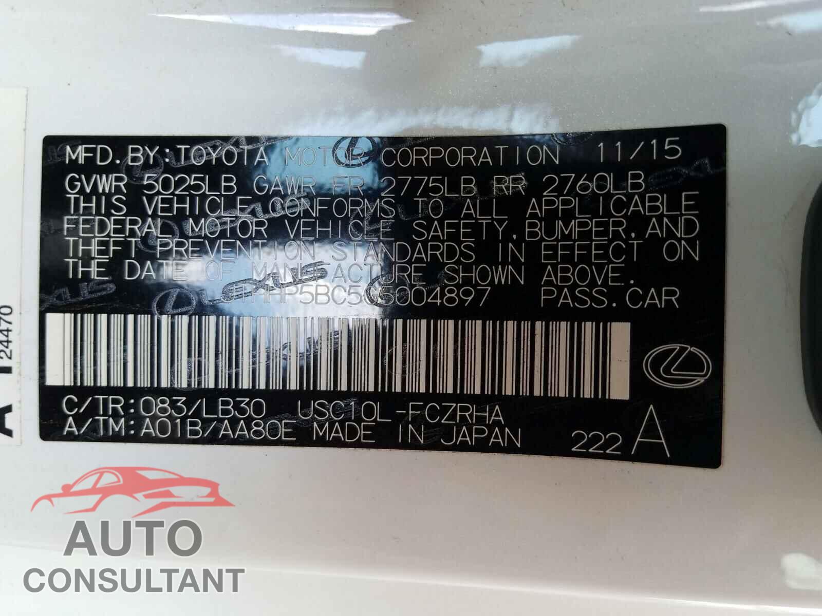 LEXUS RC 2016 - JTHHP5BC5G5004897