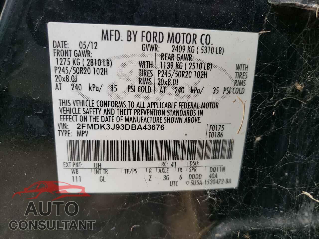 FORD EDGE 2013 - 2FMDK3J93DBA43676