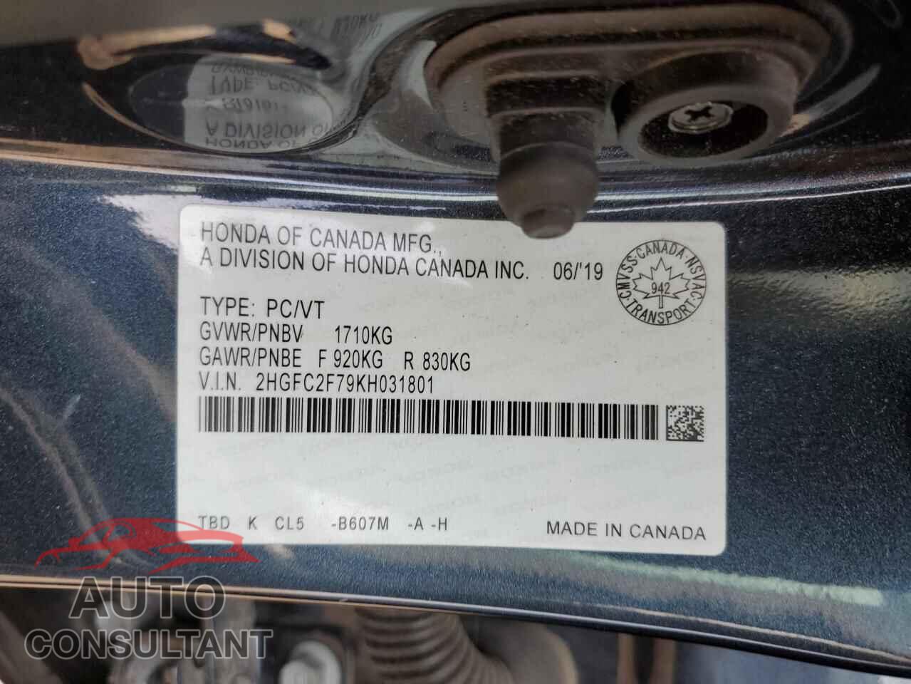 HONDA CIVIC 2019 - 2HGFC2F79KH031801