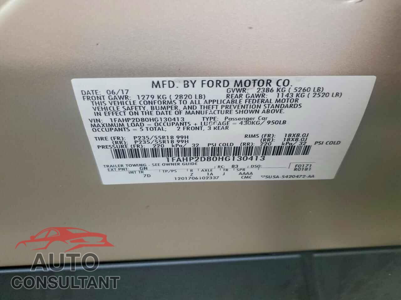 FORD TAURUS 2017 - 1FAHP2D80HG130413