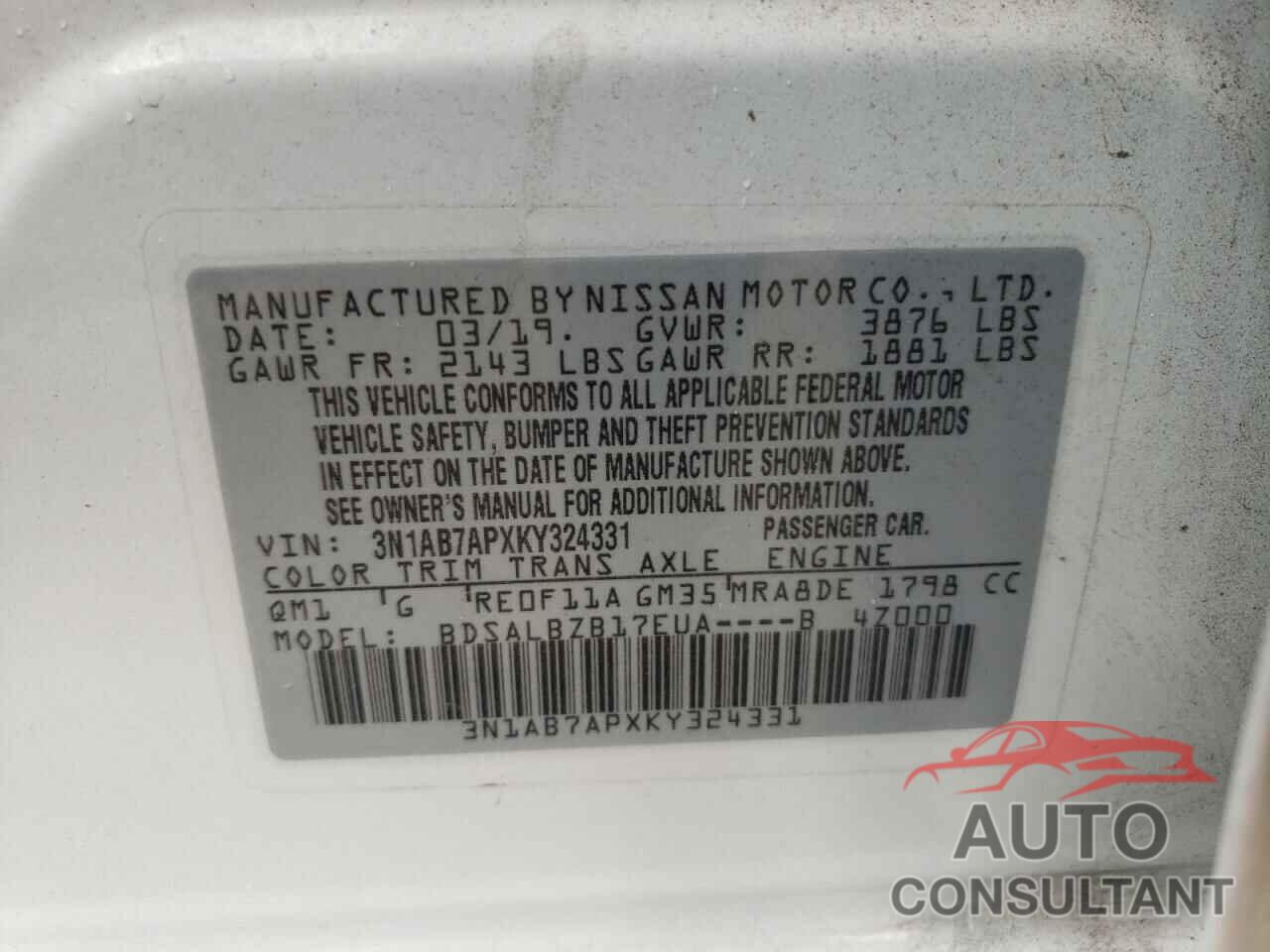 NISSAN SENTRA 2019 - 3N1AB7APXKY324331