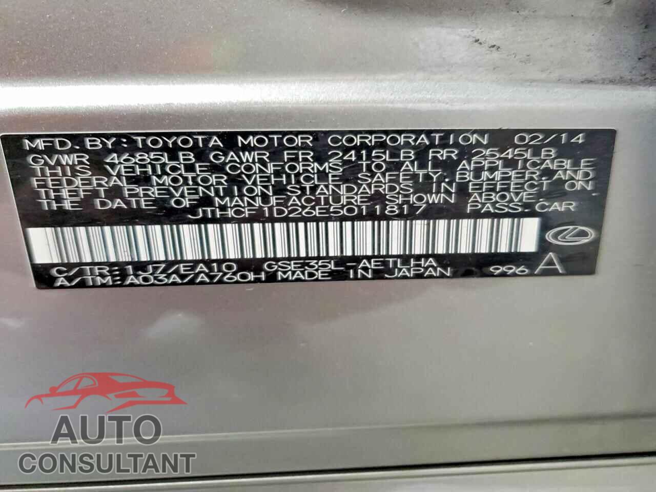 LEXUS IS 2014 - JTHCF1D26E5011817