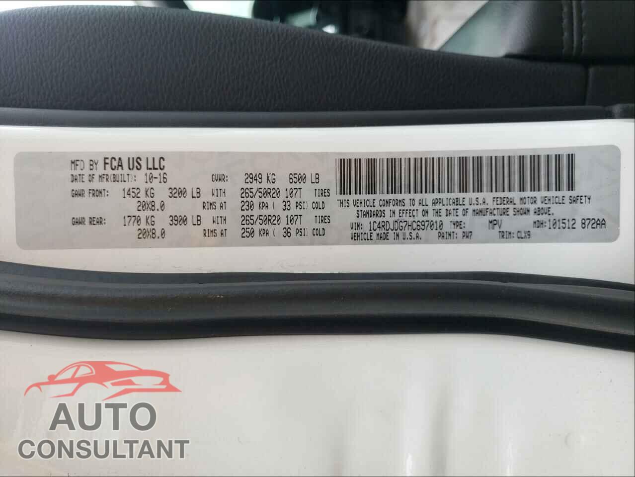 DODGE DURANGO 2017 - 1C4RDJDG7HC697010