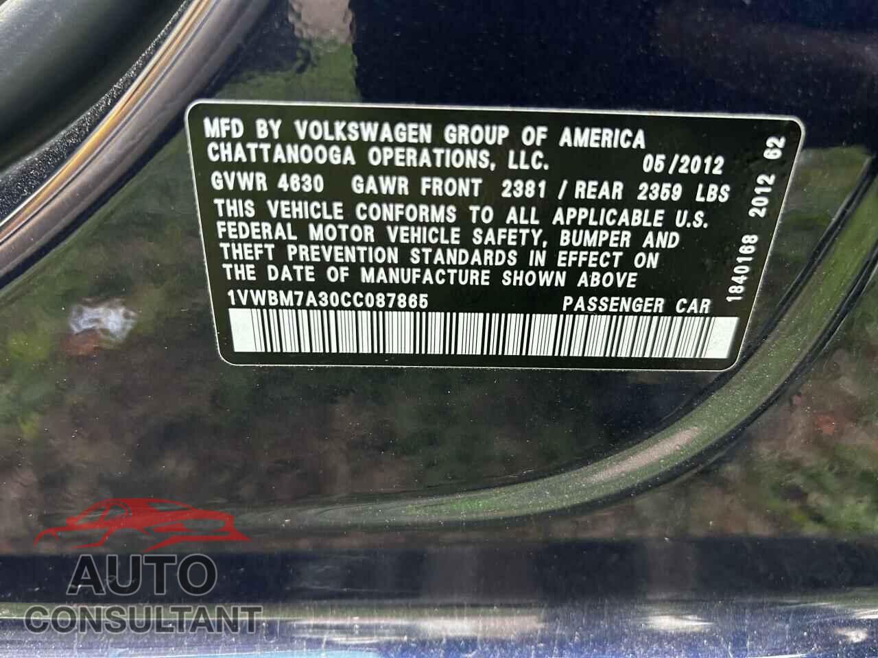 VOLKSWAGEN PASSAT 2012 - 1VWBM7A30CC087865
