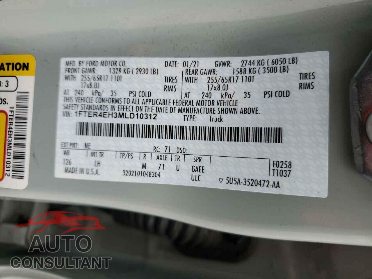 FORD RANGER 2021 - 1FTER4EH3MLD10312