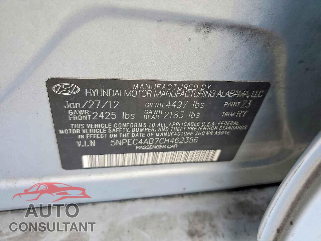 HYUNDAI SONATA 2012 - 5NPEC4AB7CH462356