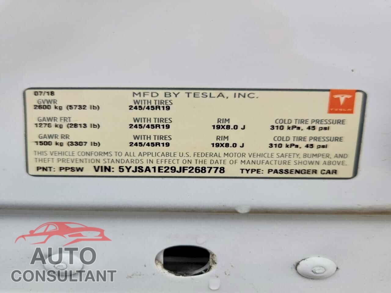 TESLA MODEL S 2018 - 5YJSA1E29JF268778